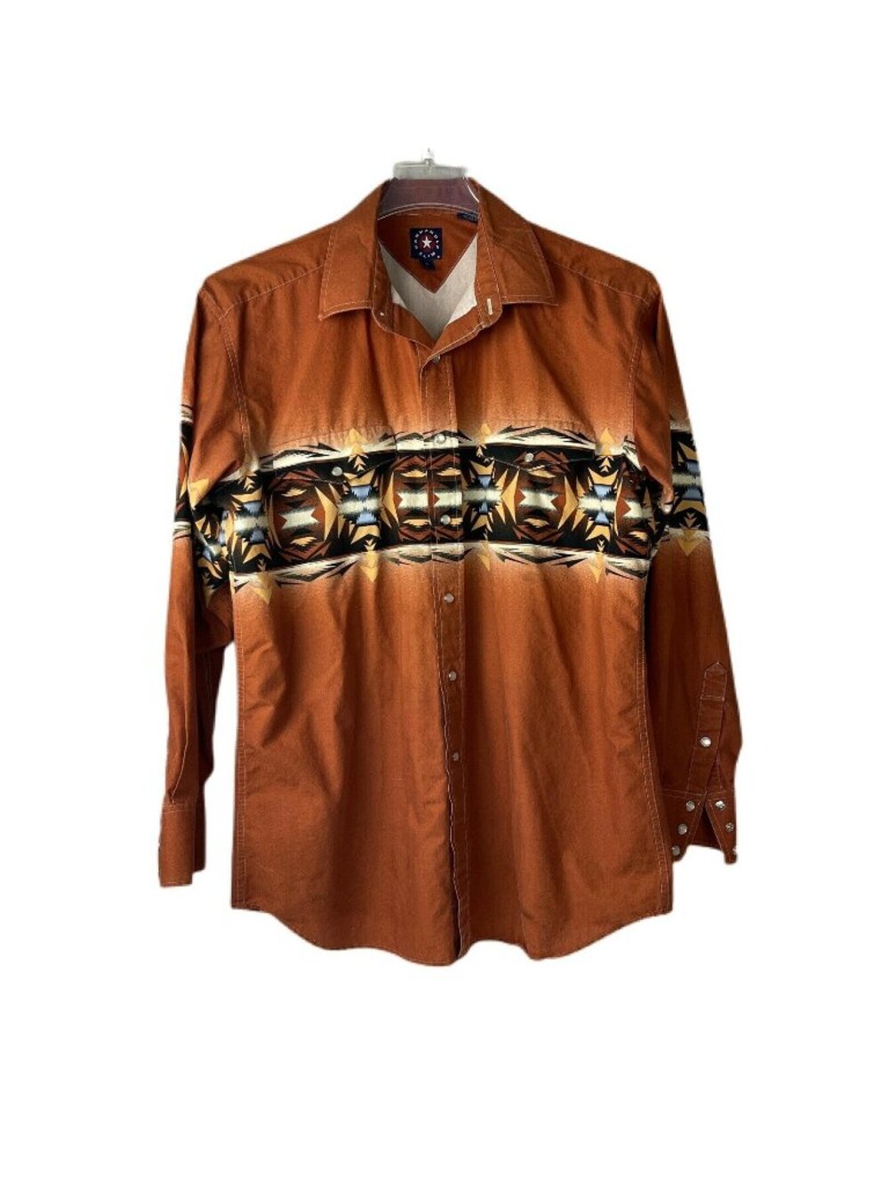 Panhandle Slim Mens Western Shirt Rust Aztec Snap Button Large 100% Cotton